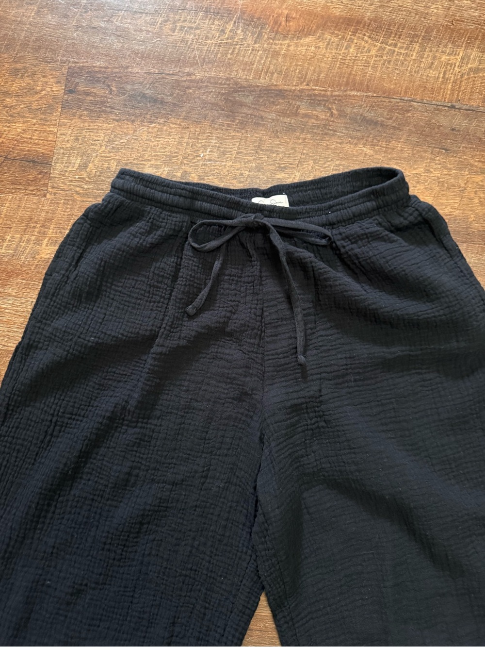 Jessica Simpson 100% Cotton Gauze Black Wide-Leg Drawstring Joggers Cropped Sz M - Picture 3 of 8